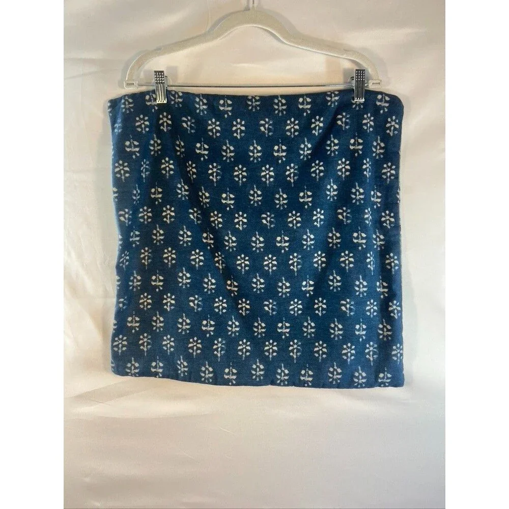 POTTERY BARN PILOW COVER COTTON LINEN BLUE FLORAL 19